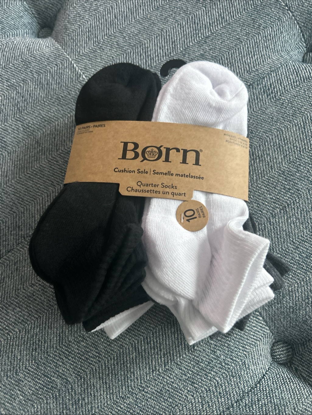 10-Pack Of Brn Cushion Sole Quarter Socks- New- Black/White/Gray